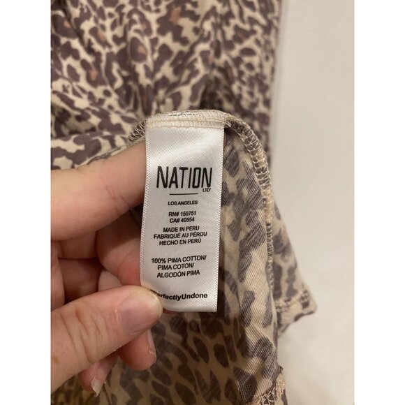 Nation LTD Blouse Womens Small Leopard Print Long Sleeve Smocked Pima Cotton Top - Picture 4 of 5